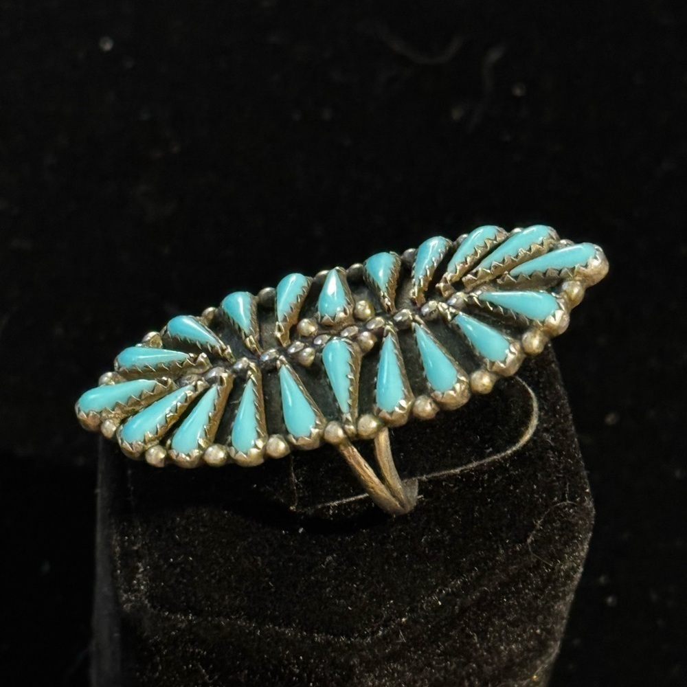 Vintage Native American Turquoise Sterling Silver Ring Size 6 (6) - Picture 4 of 5